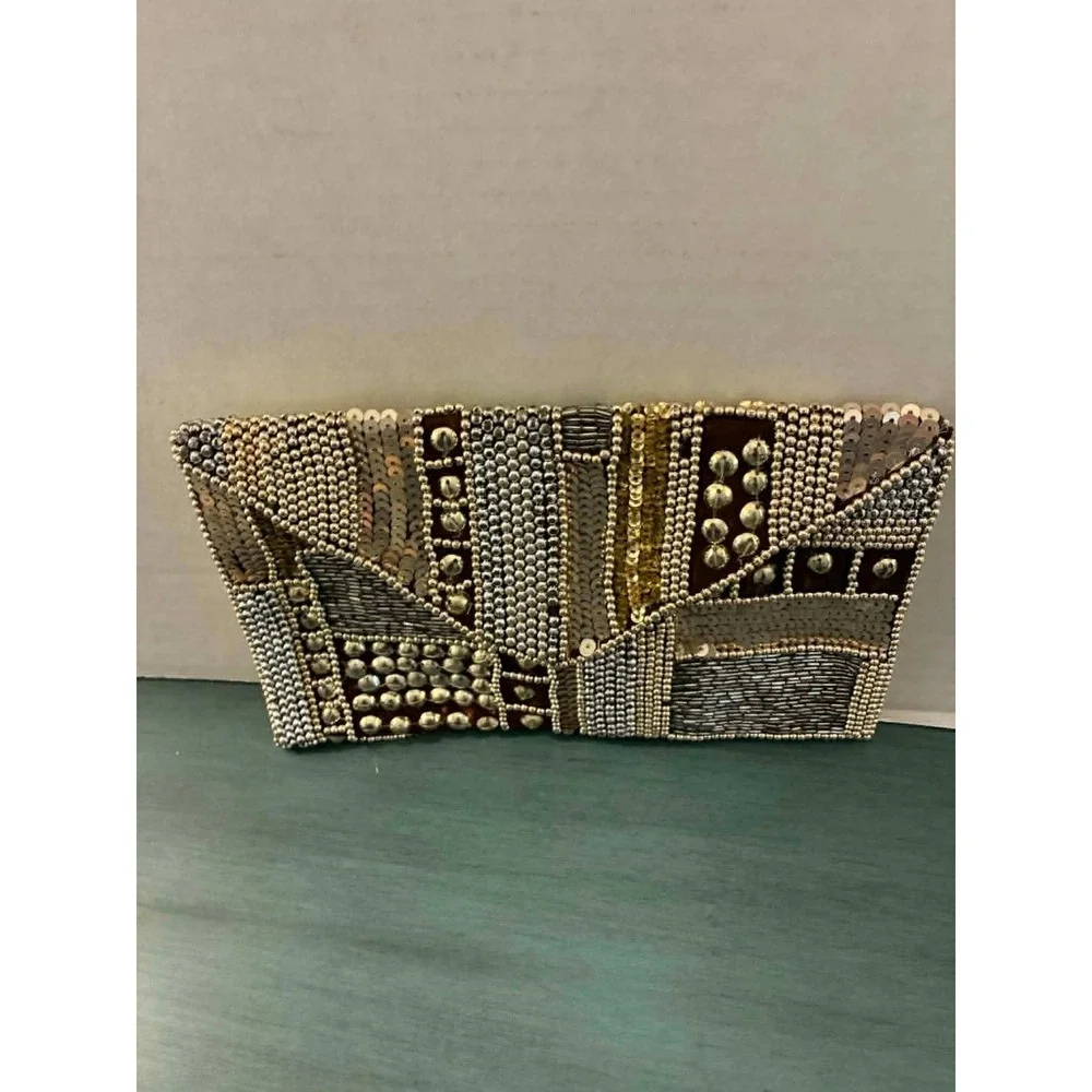 Vintage Envelope Clutch Purse Womens Multicolor Beaded Sequin Patchwork Evening